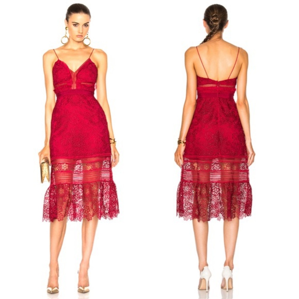 Self-Portrait Floral Blush Guipure Lace Midi Dress, Size 8